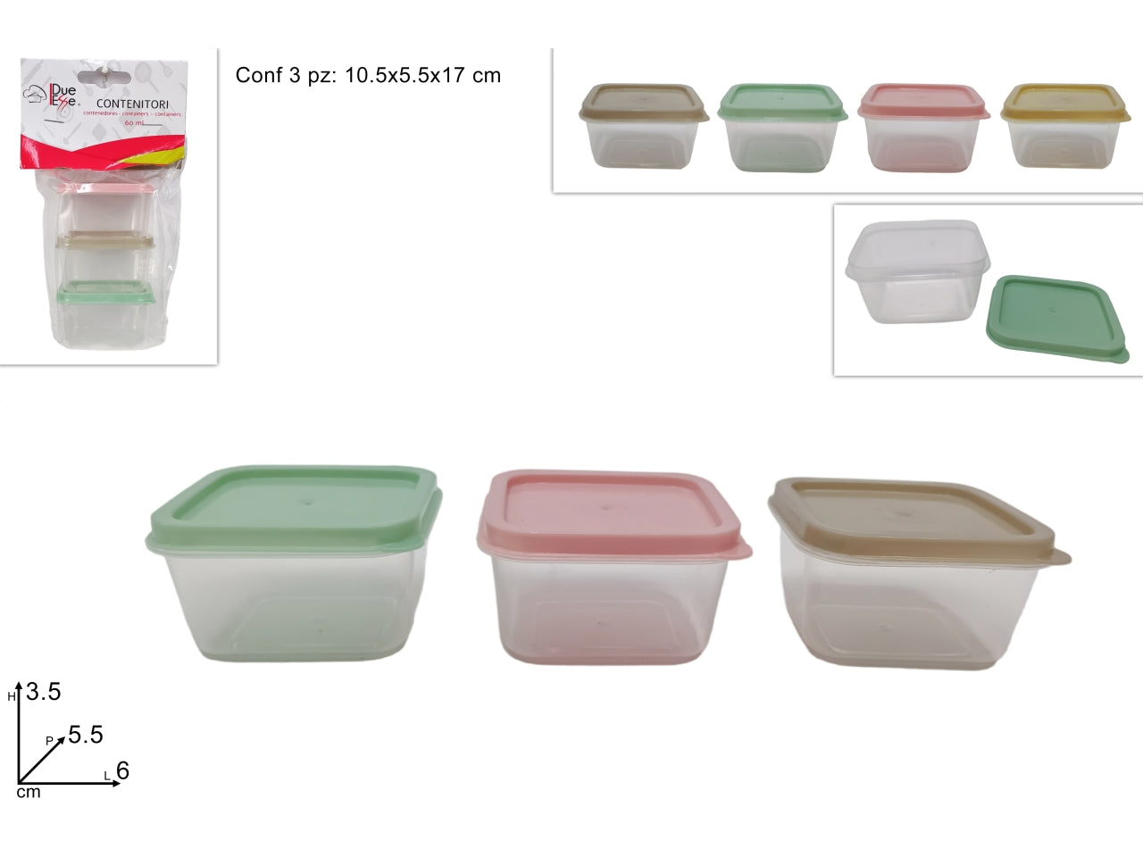Set di 3 mini contenitori rettangolari