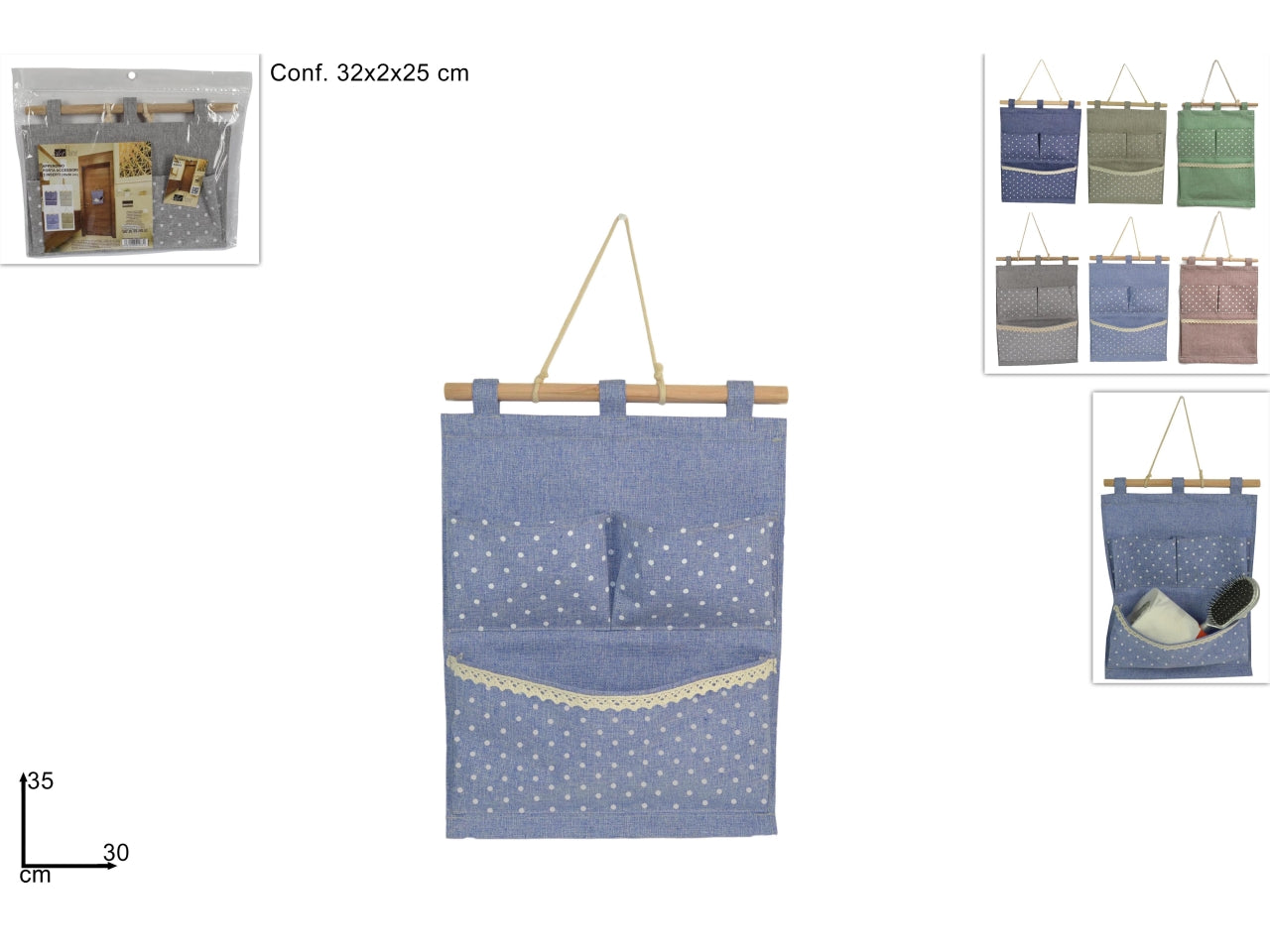 Appendino da bagno in tessuto da 3 posti 35x30cm disponibile in 6 colori assortiti