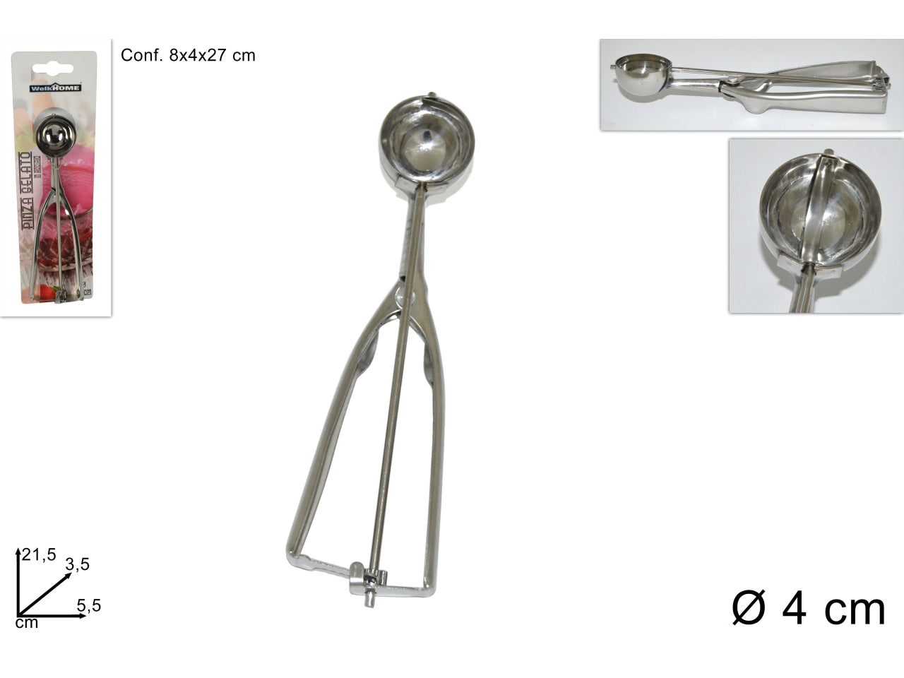 Pinza per gelato in acciaio diametro 4cm