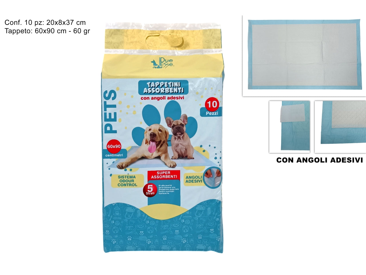 Confezione da 10 tappetini igienici per animali 60x90 60gr