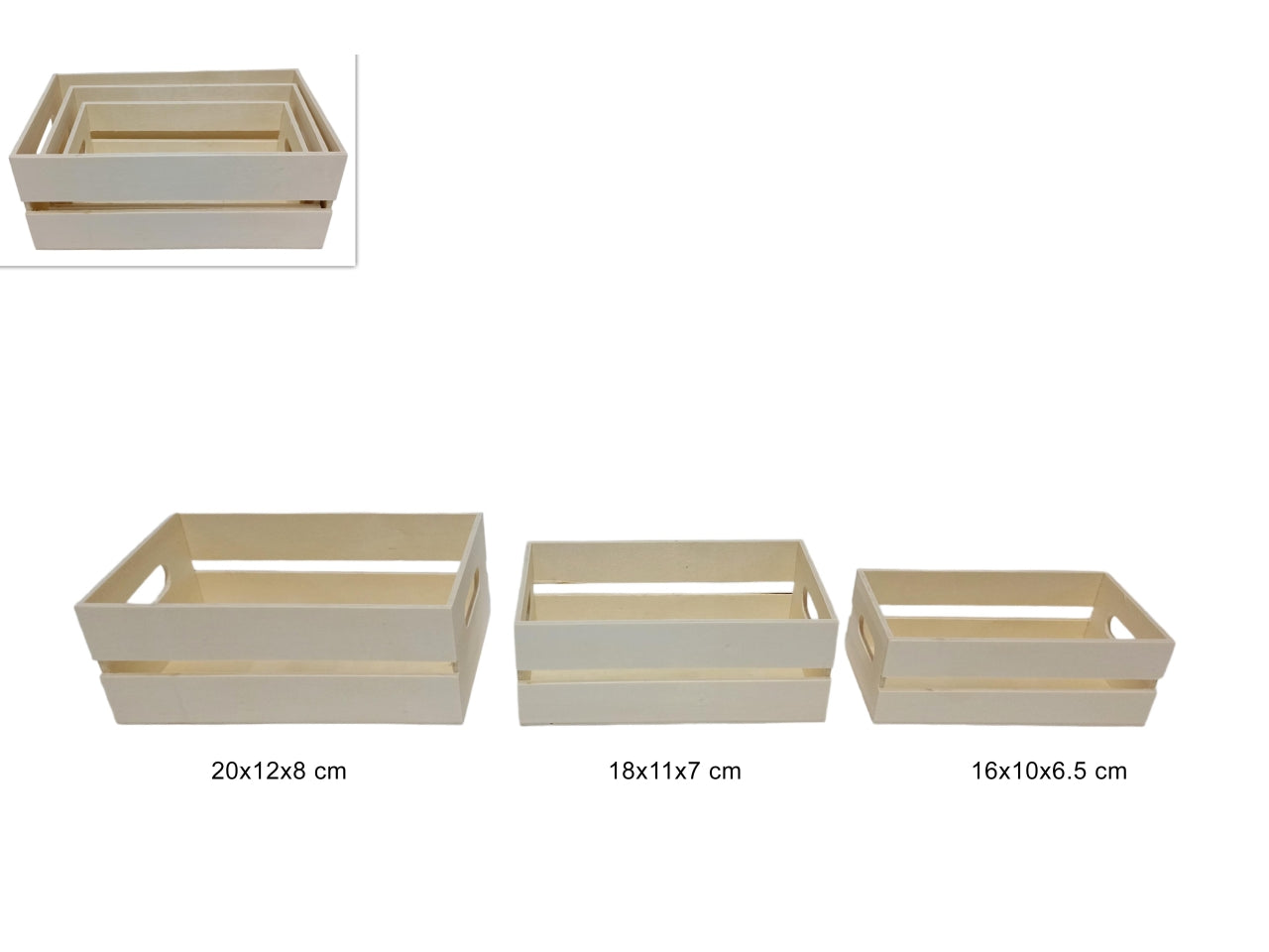 Set di 3 cassette in legno rettangolati in 3 diverse misure