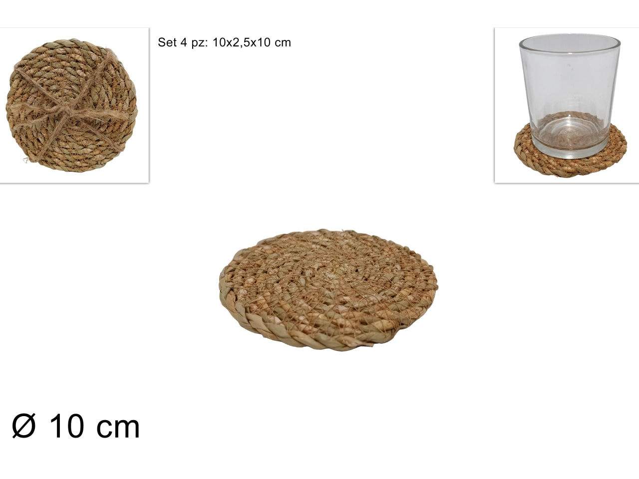 Set di 4 sottobicchieri in corda da 10cm