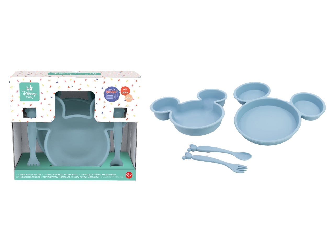Mickey gift box 4 pezzi piatti + posate in plastica