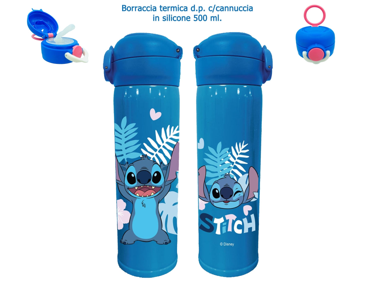 Stitch borraccia termica con cannuccia in silicone 500ml
