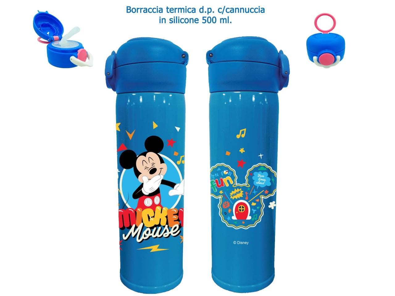 Mickey borraccia termica con cannuccia in silicone 500ml