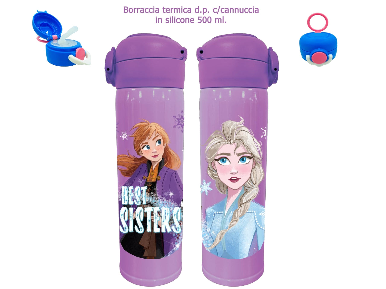 Frozen borraccia termica con cannuccia in silicone 500ml