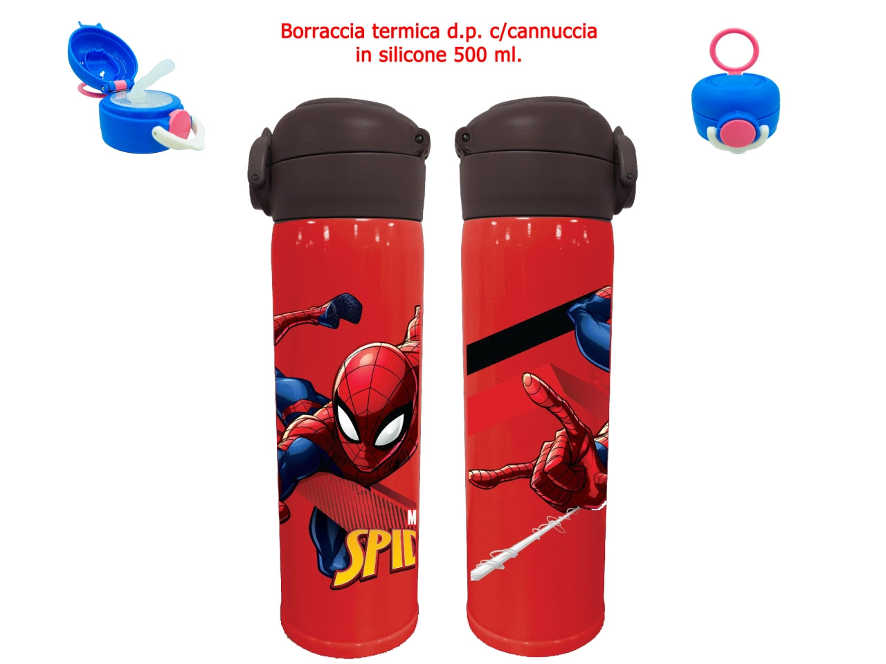 Spiderman borraccia termica con cannuccia in silicone 500ml
