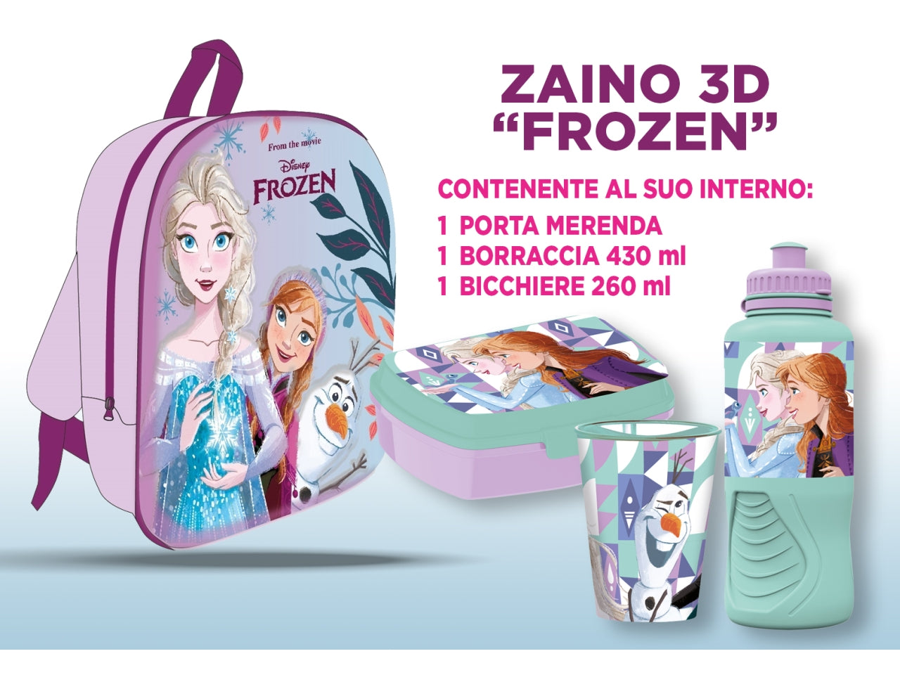 Frozen zainetto 3d 30cm con accessori