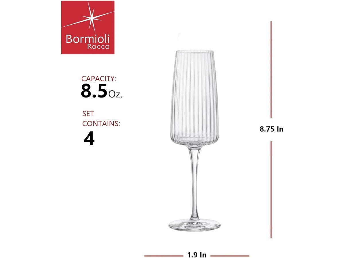 Exclusiva prosecco 6 bicchieri in vetro rigato 25,5cl 6,8xh.22,5cm