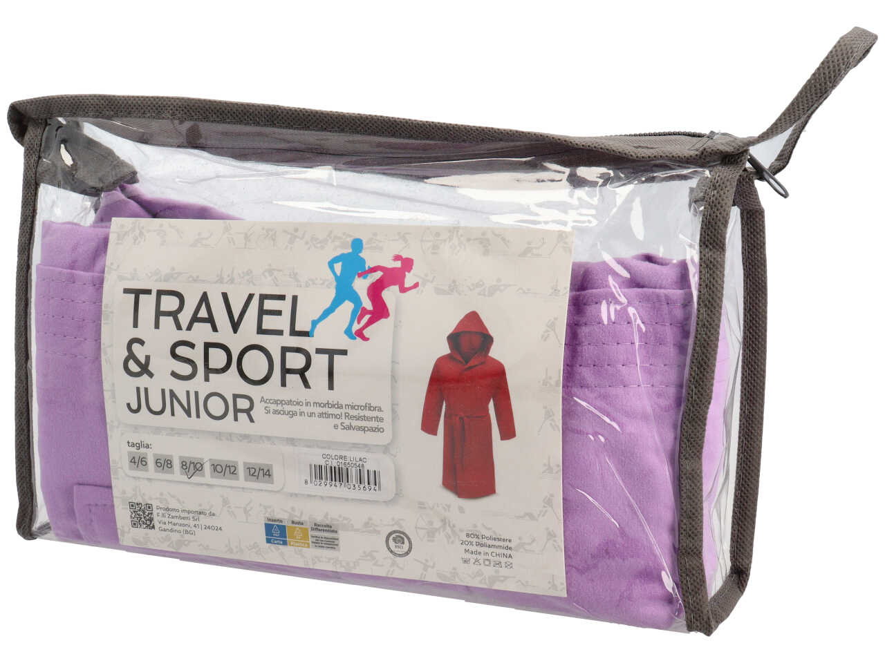 Travel jr accappatoio in microfibra 150gsm con pochette lilla