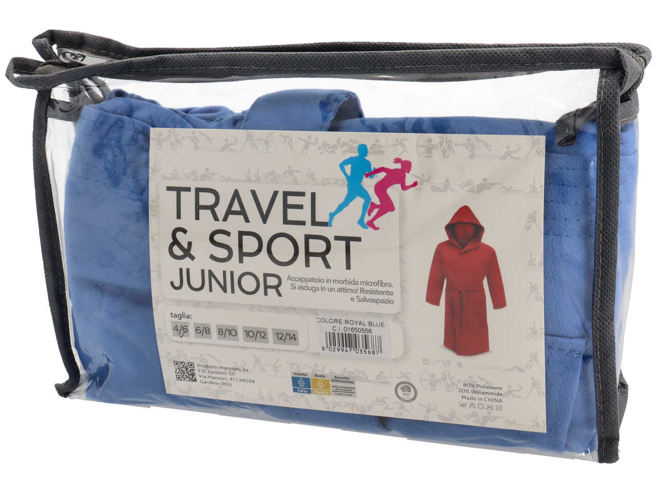 Travel jr accappatoio in microfibra 150gsm con pochette blu