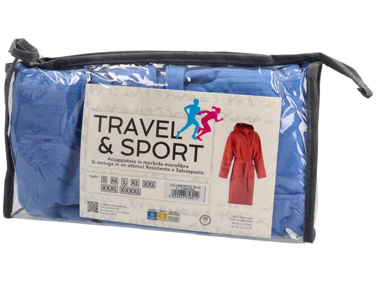Travel accappatoio in microfibra 150gsm con pochette tg. L blu royal