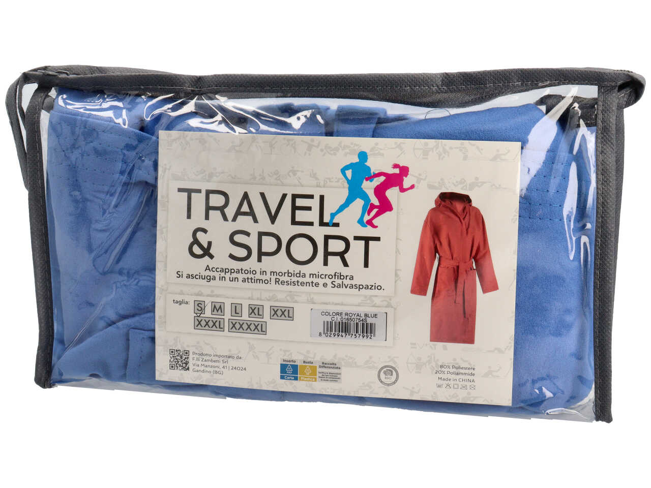 Travel accappatoio in microfibra 150gsm con pochette tg. S blu royal