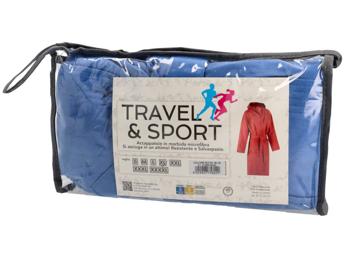Travel accappatoio in microfibra 150gsm con pochette tg. XL blu royal