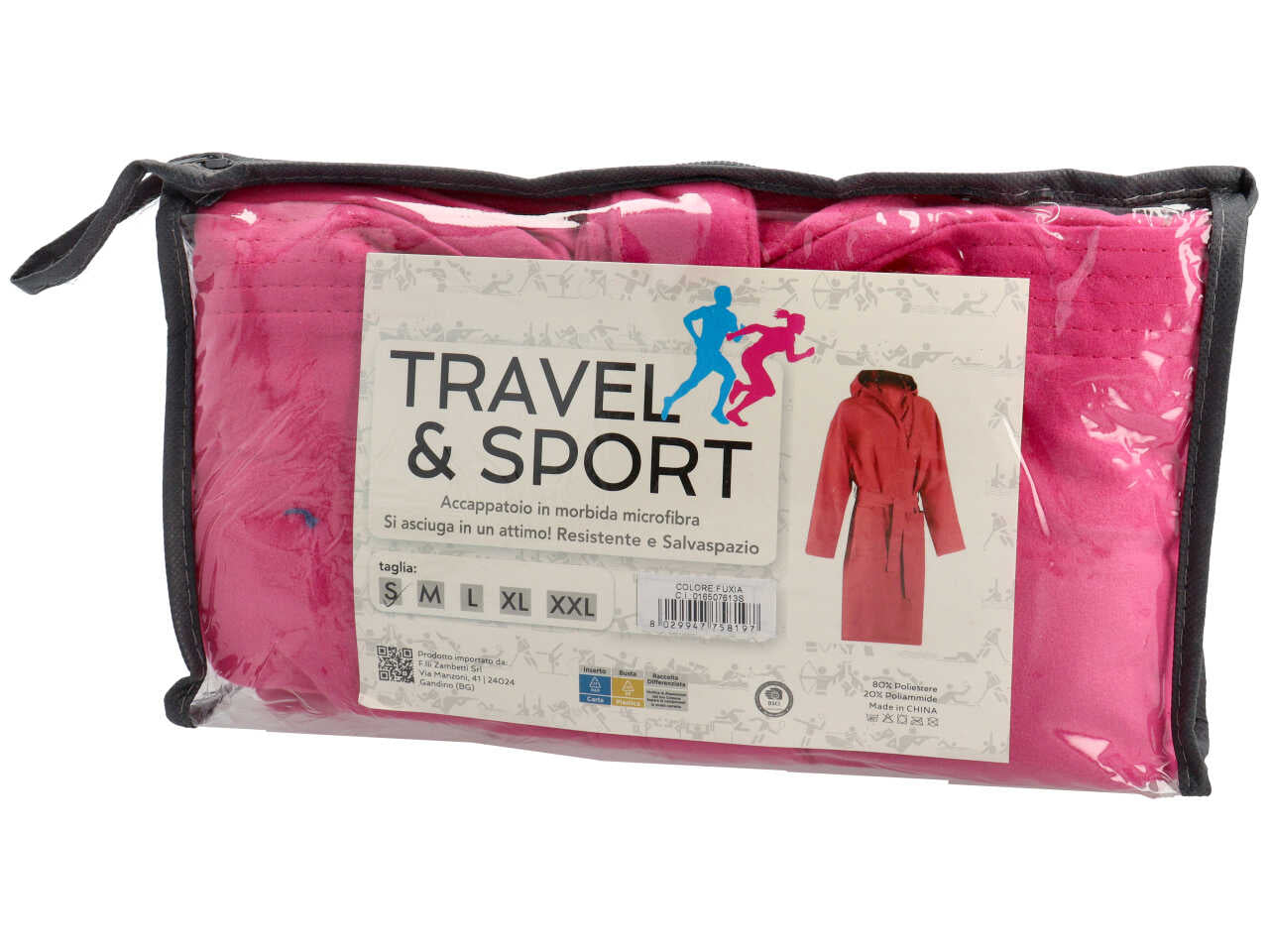 Travel accappatoio in microfibra 150gsm con pochette tg.S fuxia