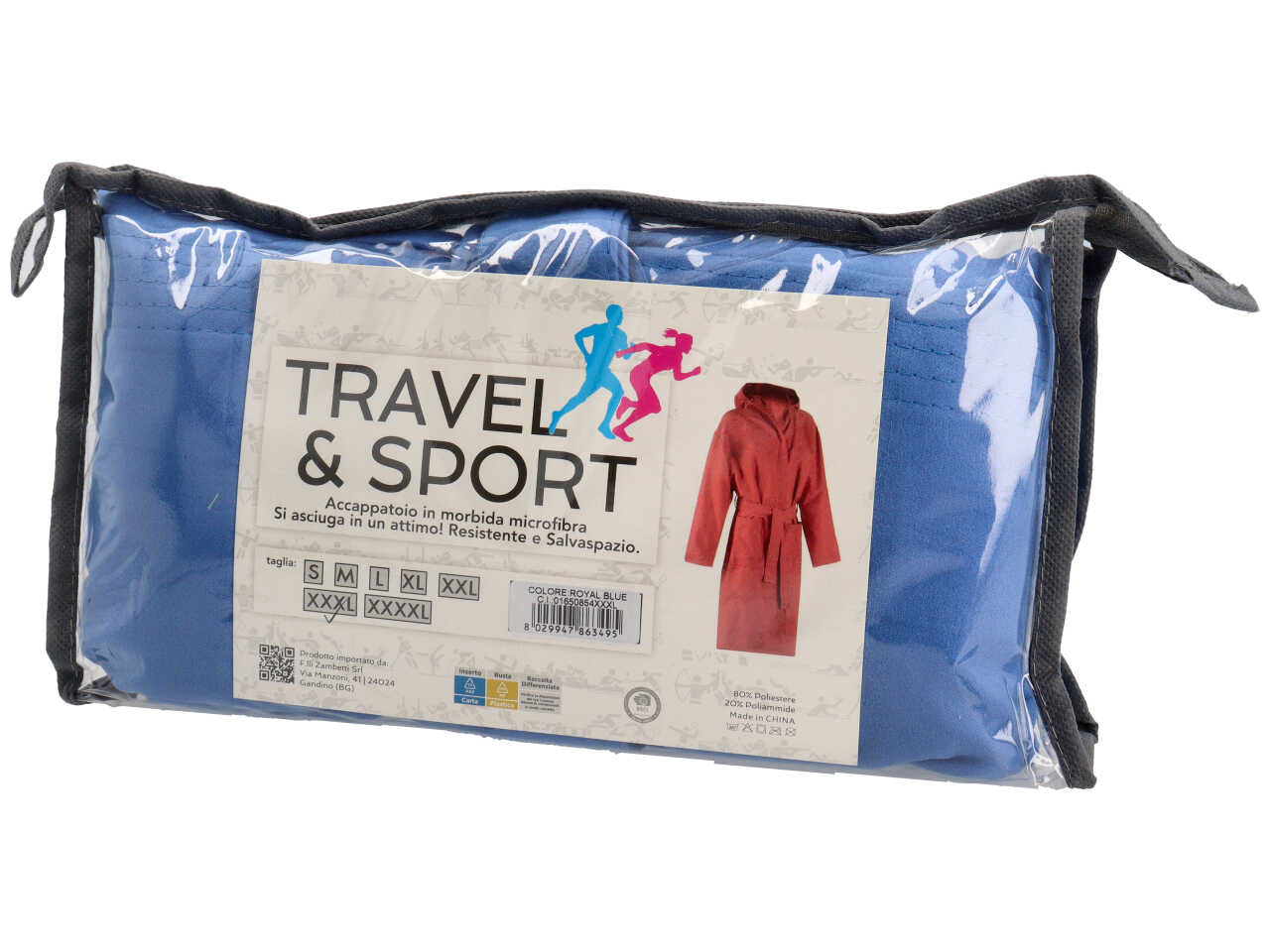 Travel accappatoio in microfibra 150gsm con pochette tg.XXXL blu royal