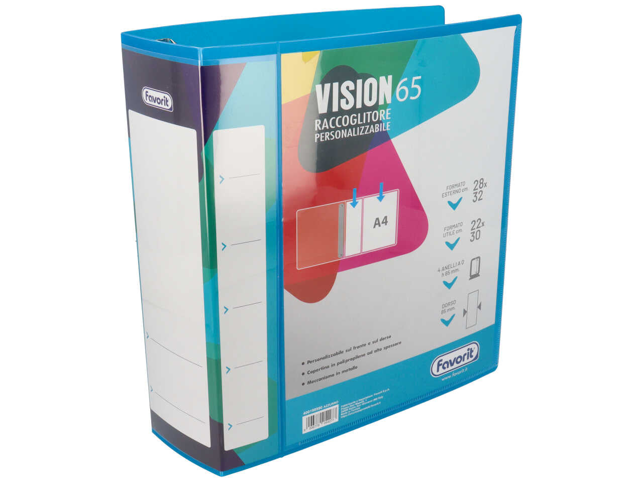 Vision raccoglitore personalizzabile 22x30cm 4 anelli diametro 65mm azzurro