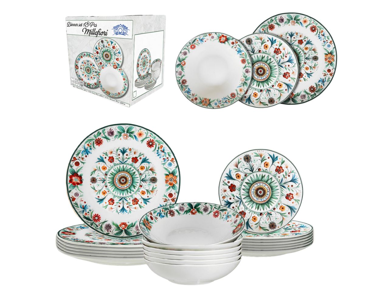 Servizio piatti 18 pezzi millefiori