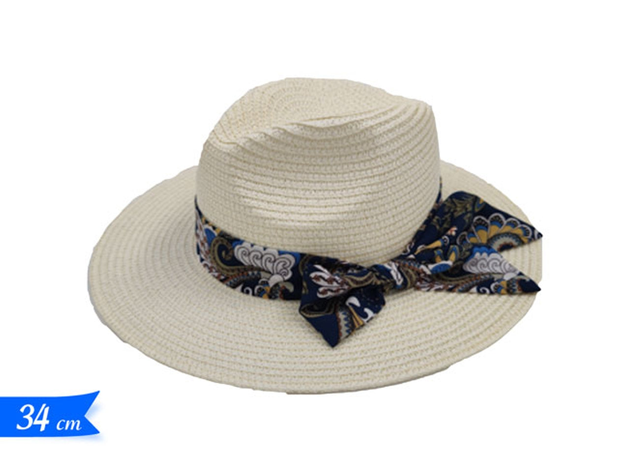 Cappello paglia con fiocco di colore  bianco