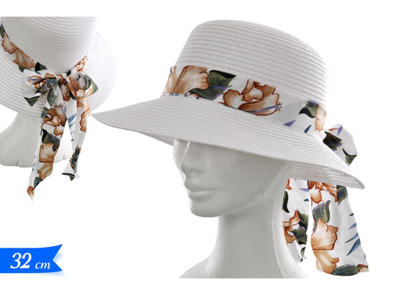 Cappello paglia con fiocco 32x14cm