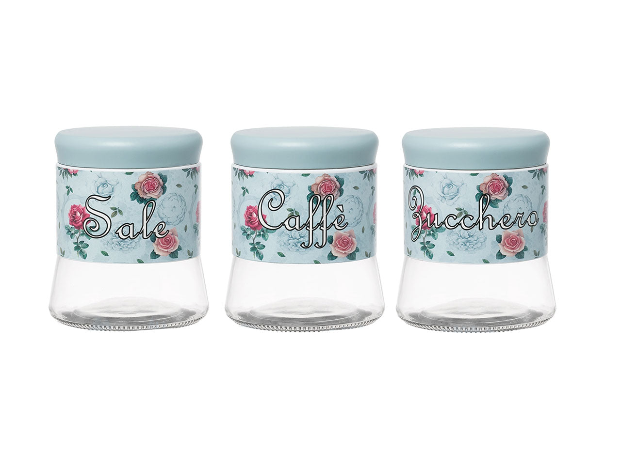 Tris barattoli in vetro 650ml shabby azzurro 11,5x13,5cm