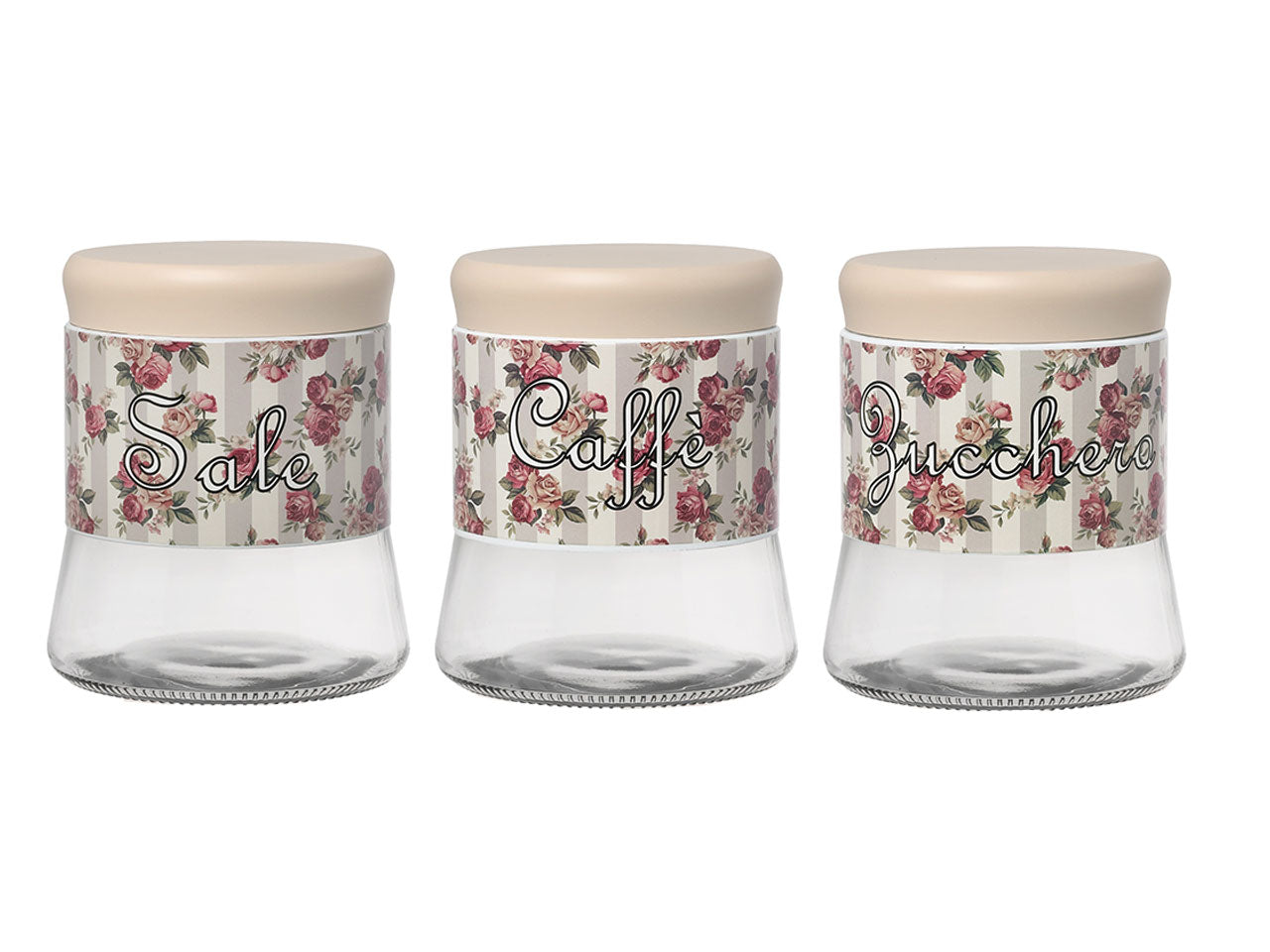Tris barattoli in vetro 650ml shabby crema 11,5x13,5cm