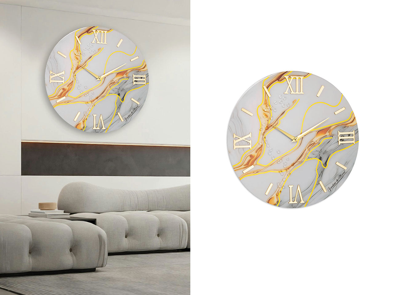 Orologio da muro in legno rifinito in resina lucido effetto marmo 40cm bianco