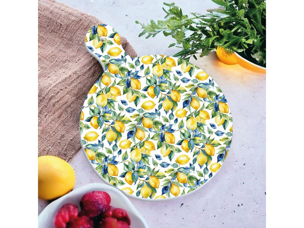 Tagliere tondo 23x18cm con limoni