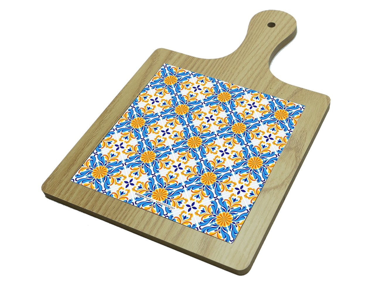 Tagliere quadrato in mdf 15x15cm azzurro e giallo