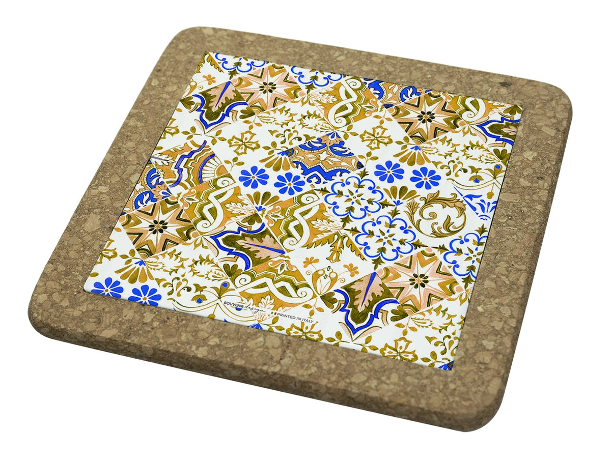 Tagliere quadrato con sughero 15x15cm interno senape