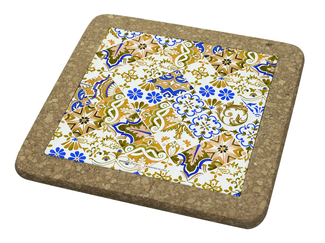 Tagliere quadrato con sughero 15x15cm interno senape