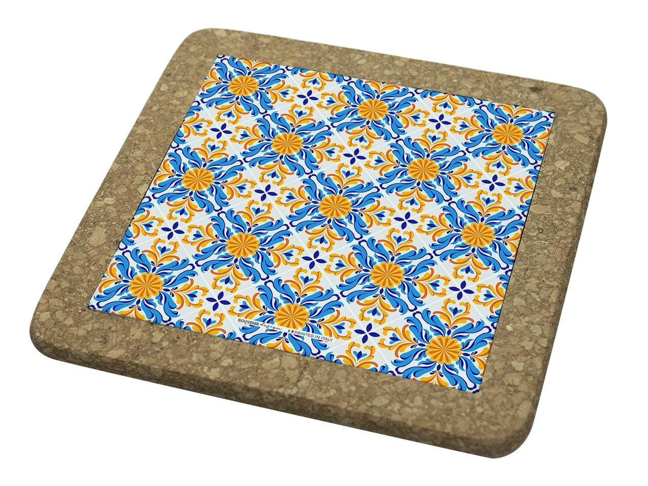 Tagliere quadrato con sughero 15x15cm interno azzurro e giallo