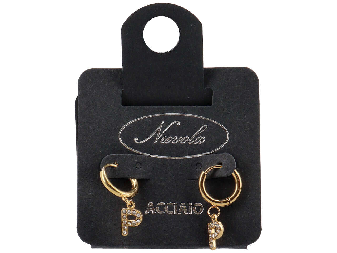 Orecchini cerchietti 10mm con lettera oro zirc P