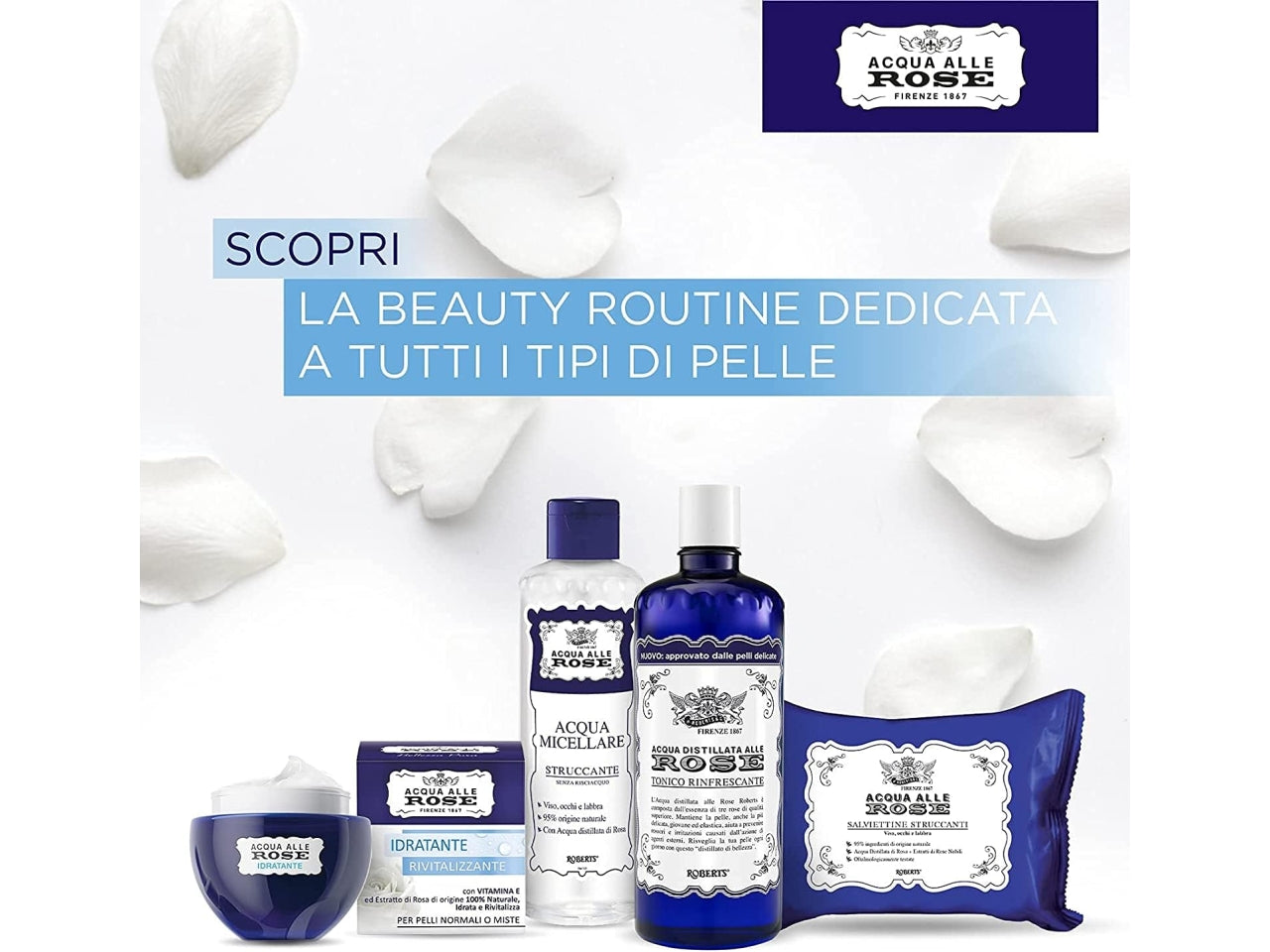 Roberts acqua alle rose 20 salviettine struccanti viso $
