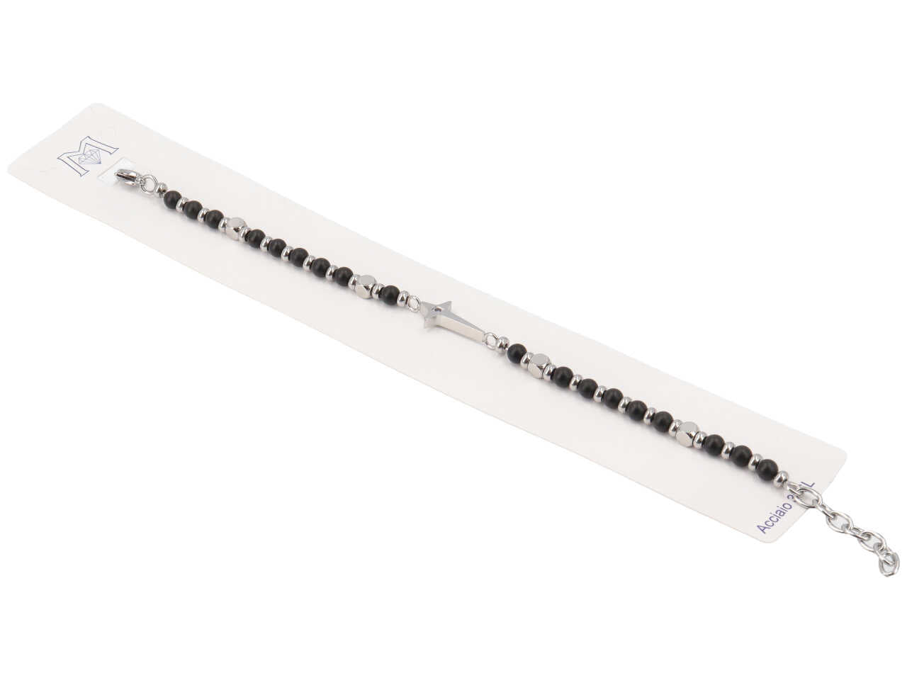Bracciale croce con pietre nere