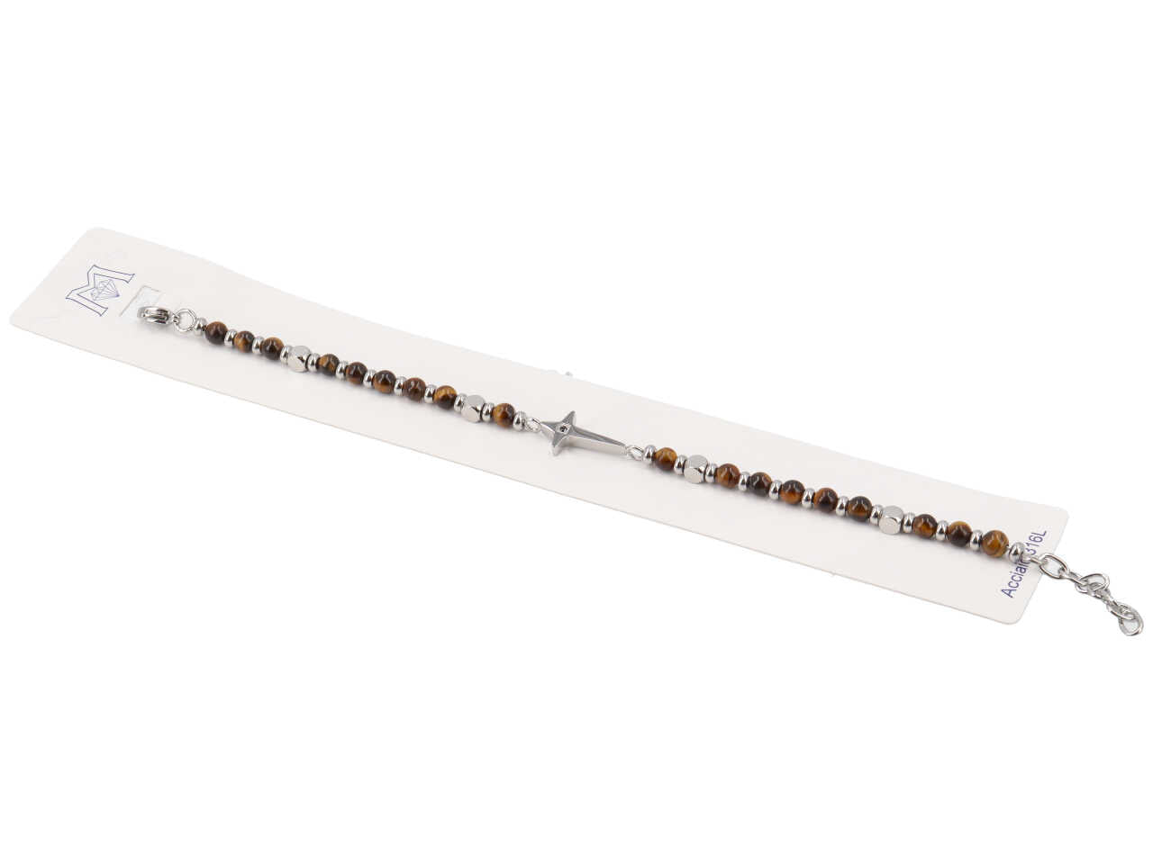 Bracciale croce con pietre marrone