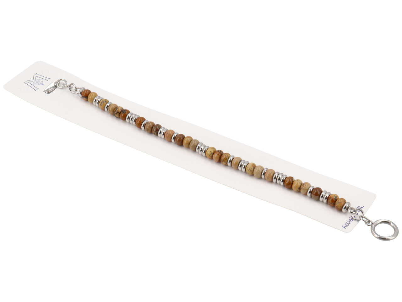 Bracciale pietre a rondella avventurina beige e acciaio