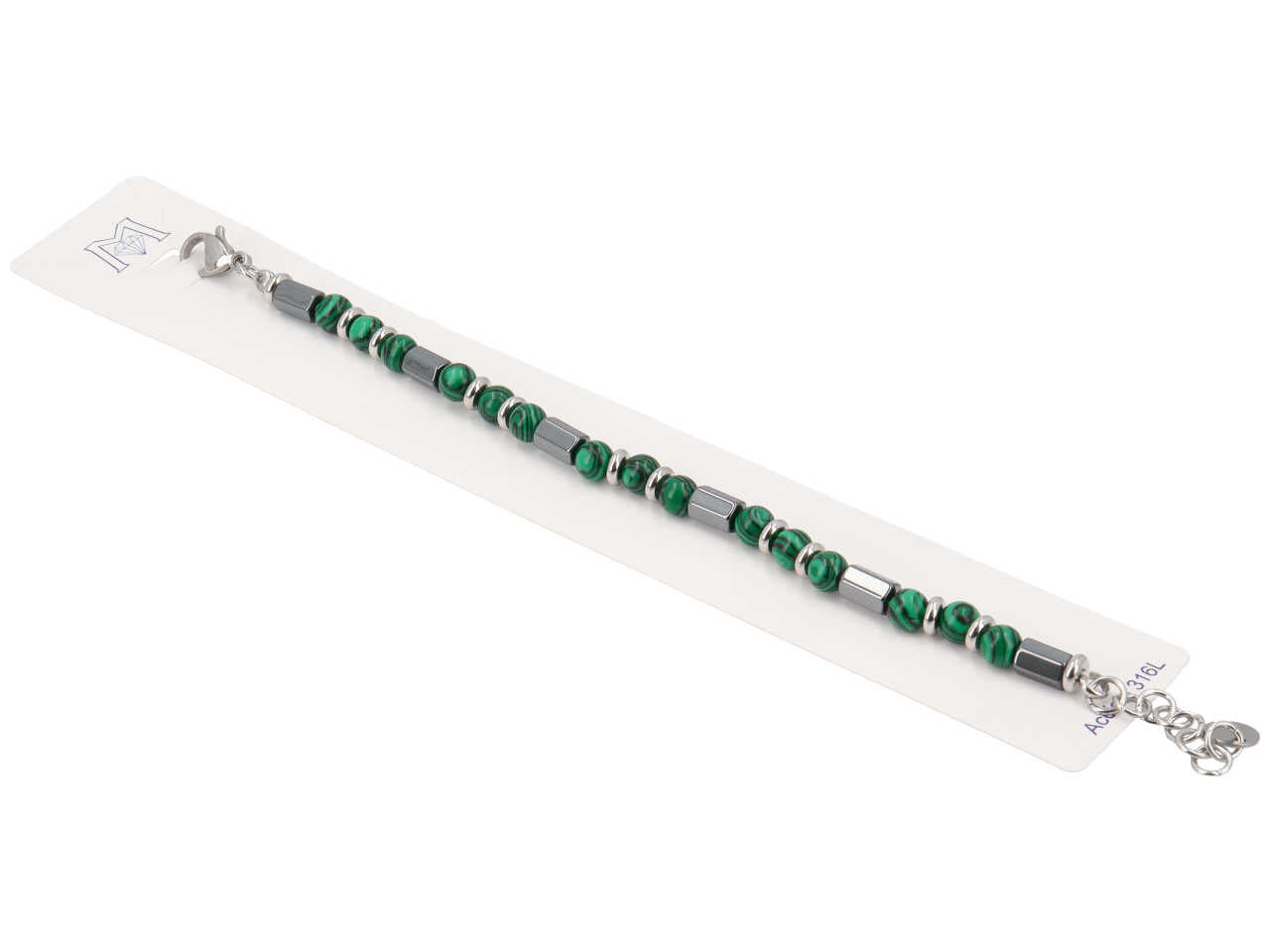 Bracciale acciaio sfere verdi