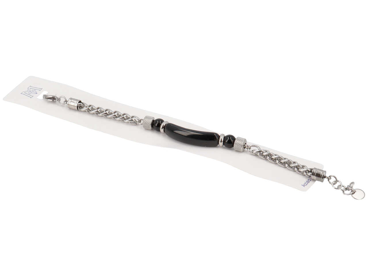 Bracciale acciaio piastra pietra nera