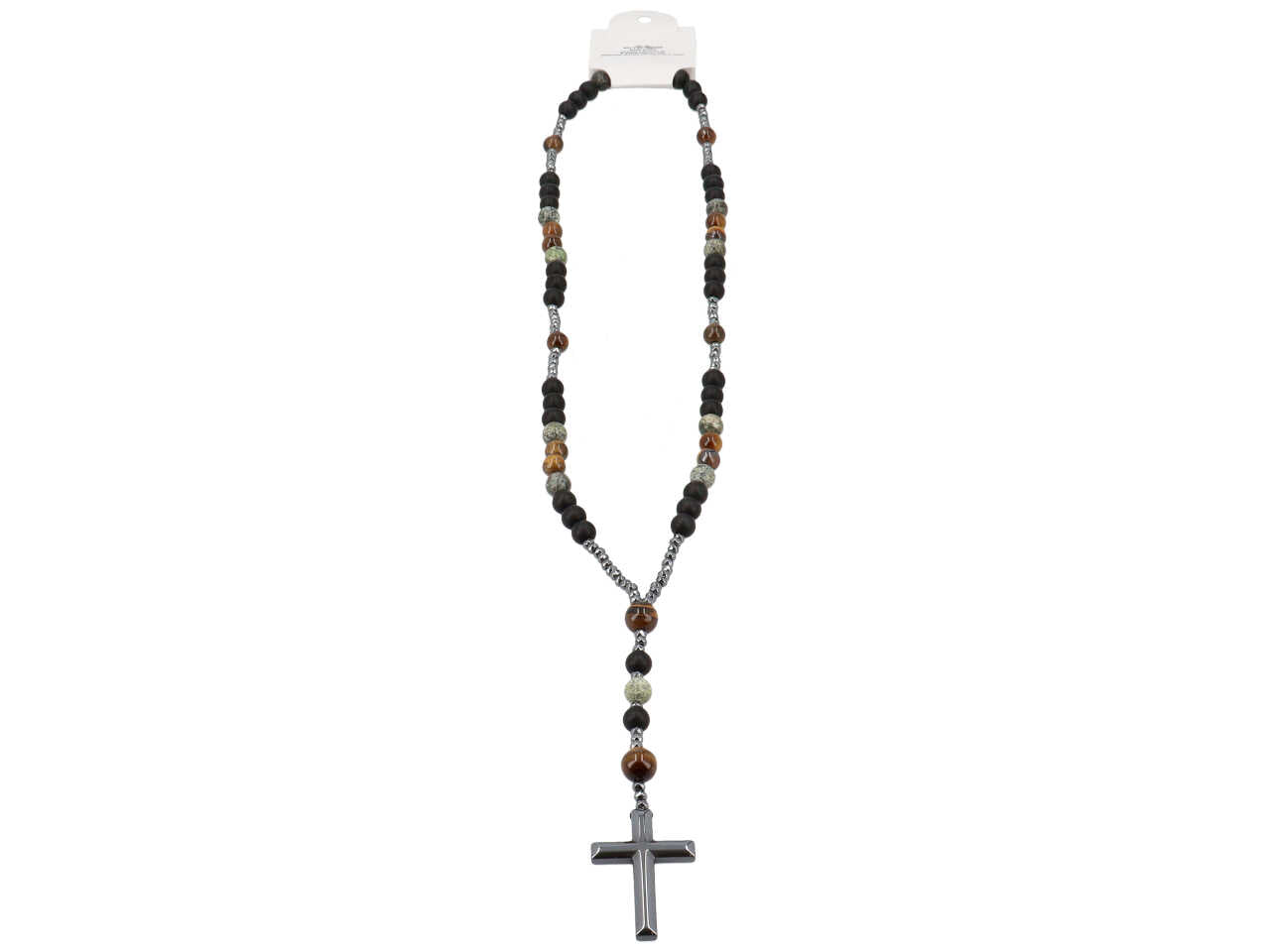 Collana rosario con pietre nere e marrone