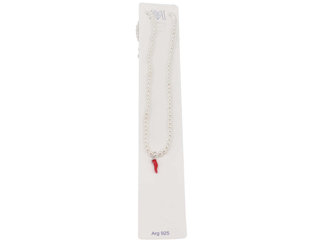 Collana perle piccole pendente corno