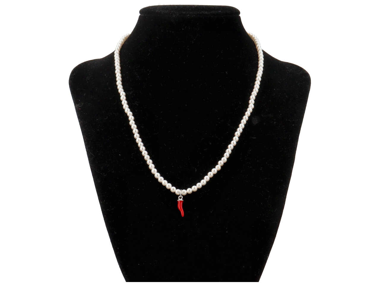 Collana perle piccole pendente corno