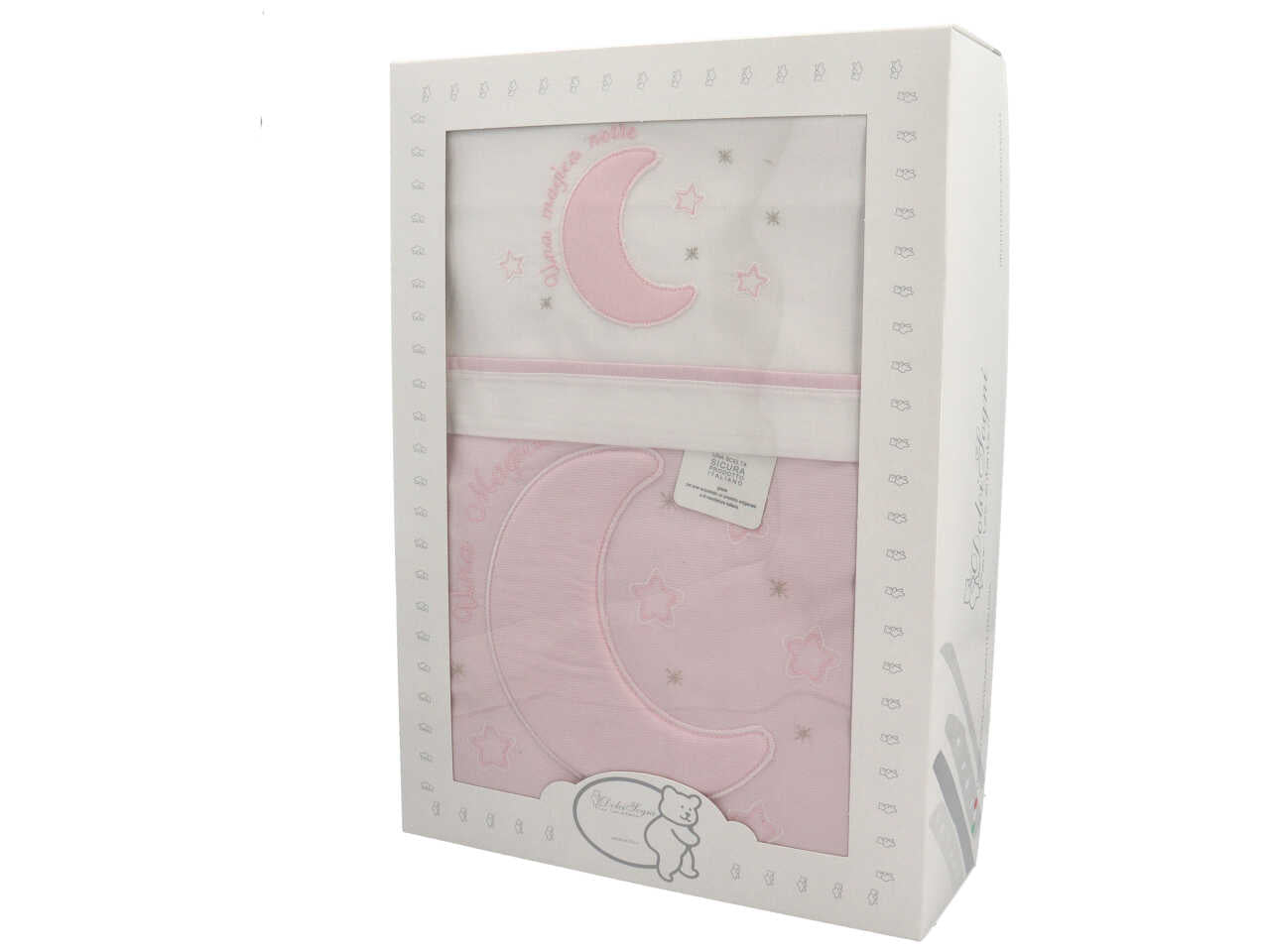 Coordinato per culla estraibile ricamato rosa