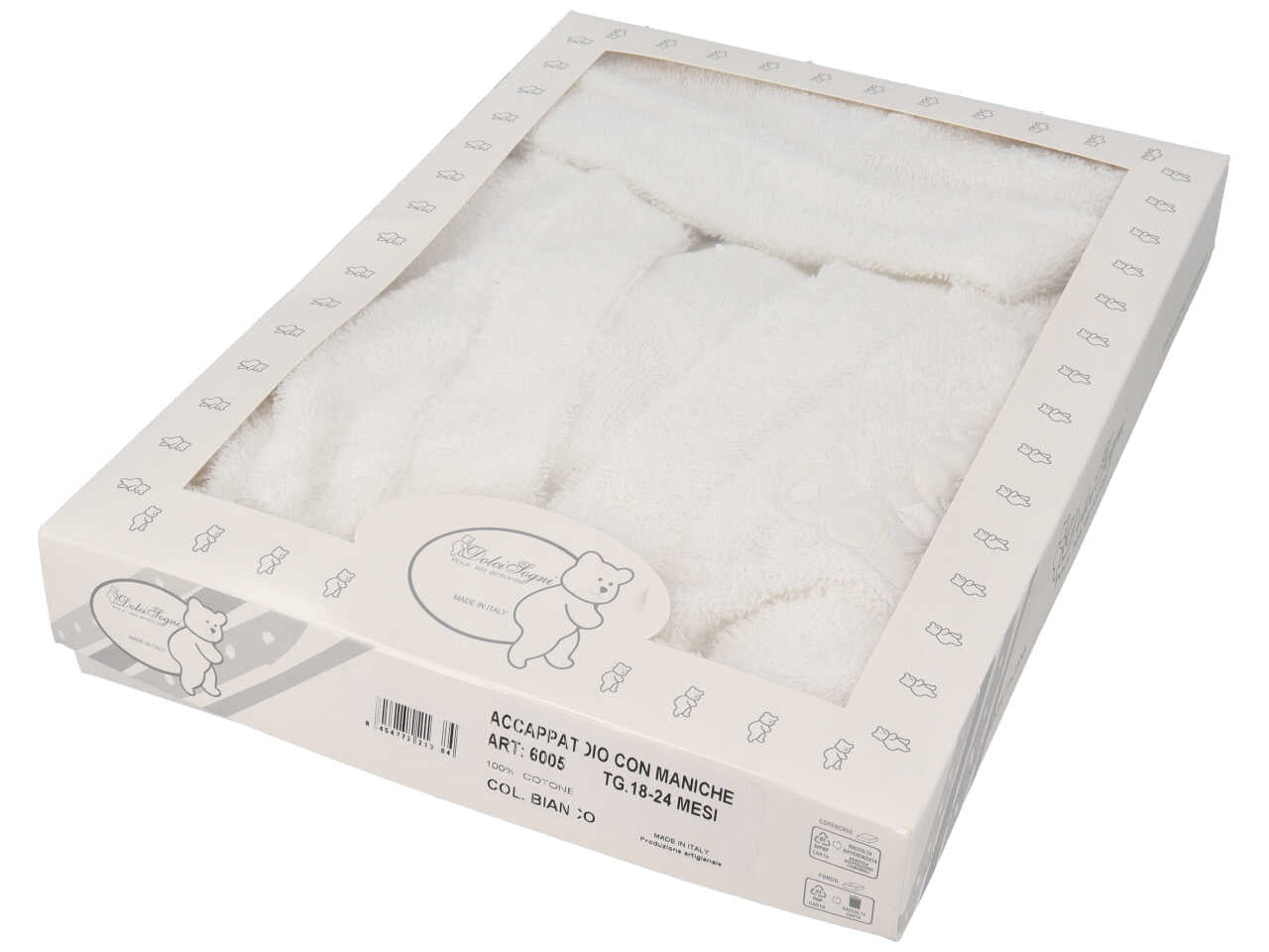 Accapatoio con maniche, ricamato 18/24 mesi bianco