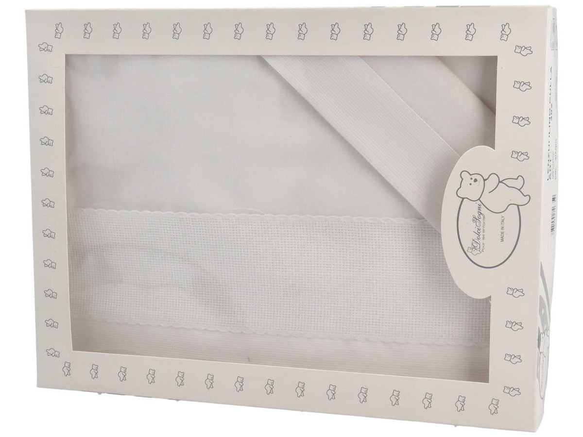Set lenzuola bianco con tela aida applicata