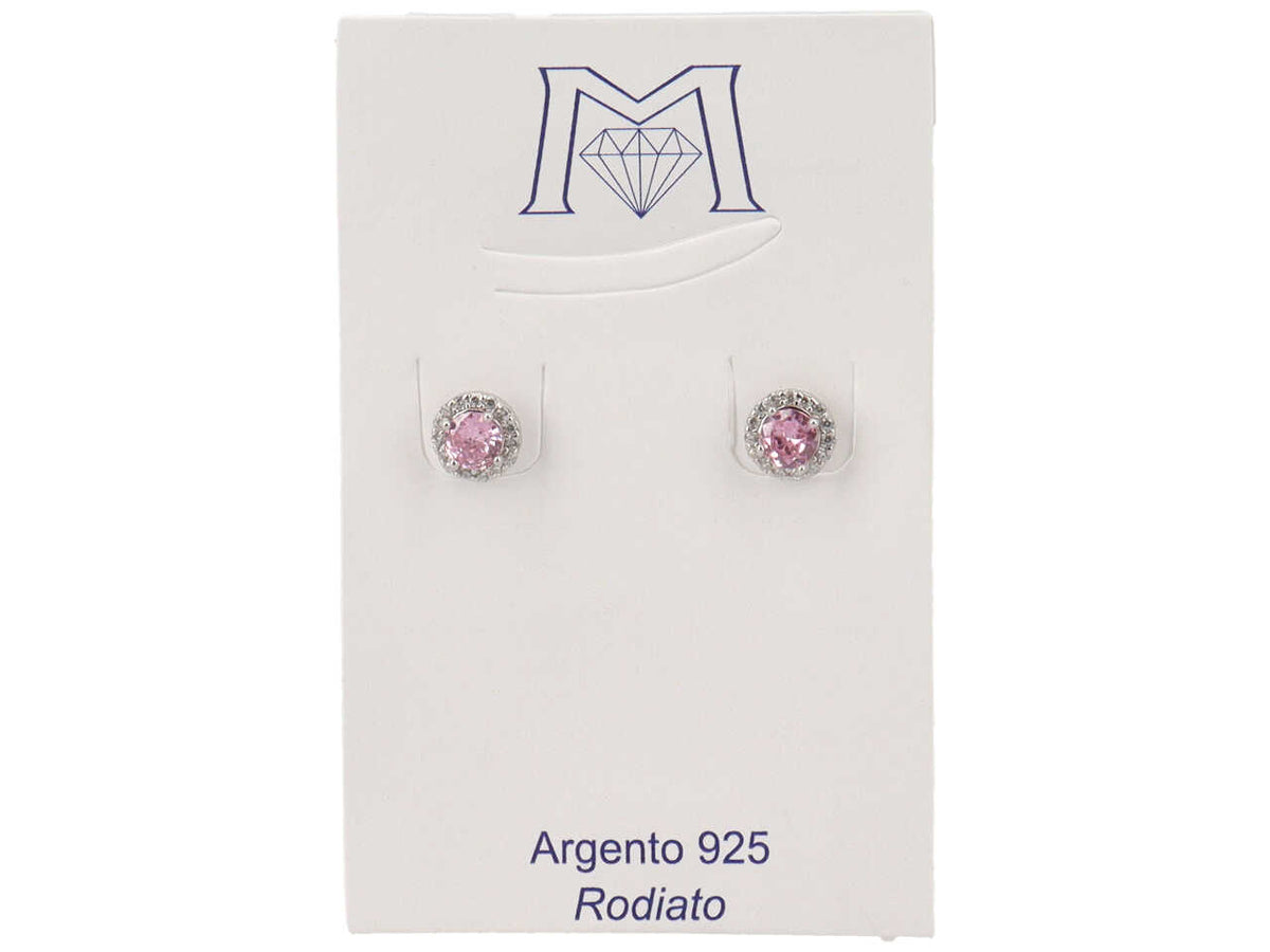 Orecchini pietra tonda rosa con zircone