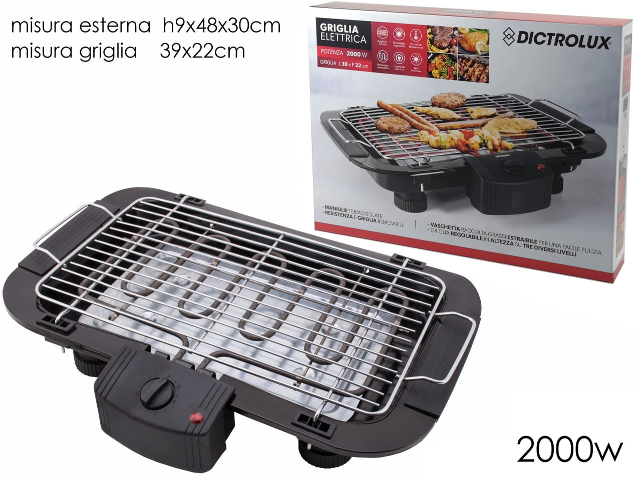 Griglia elettrice 2000W con termostato