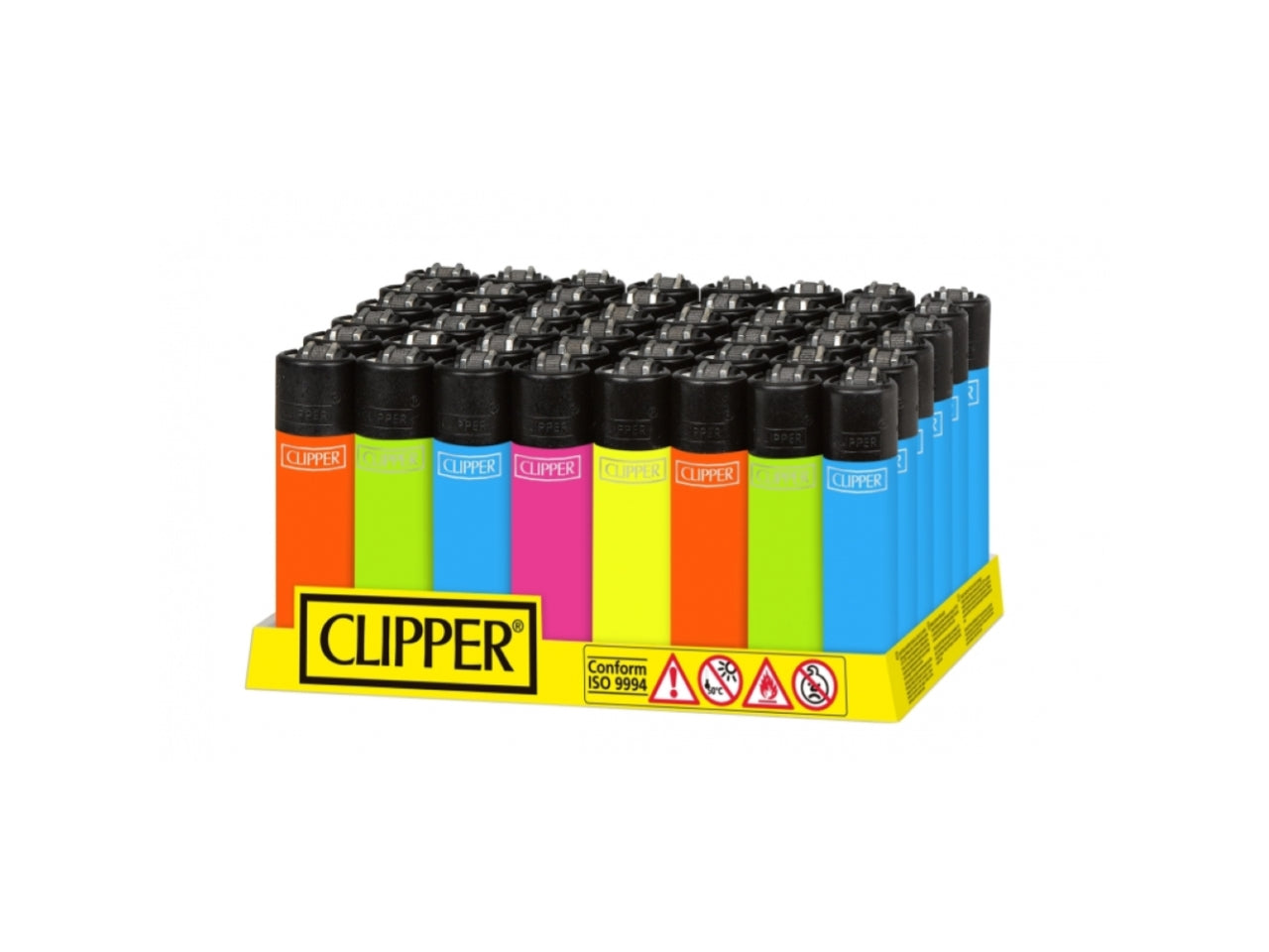 Confezione da 48 accendini clipper large solid fluo $