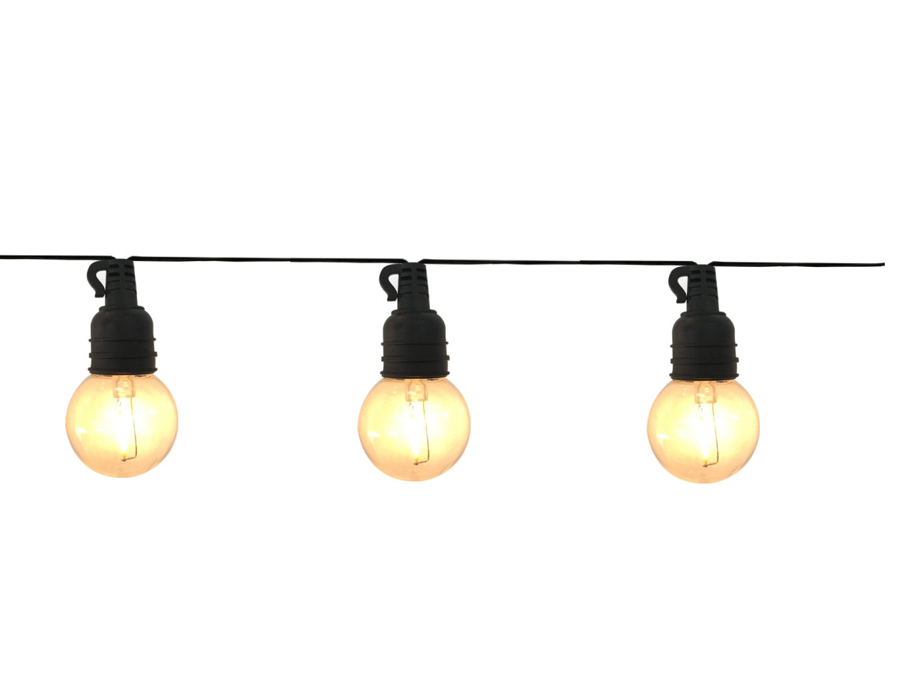 Catena con 10 lampadine led g50 con filamento bianco caldo 5m prolunga con trasformatore ip44