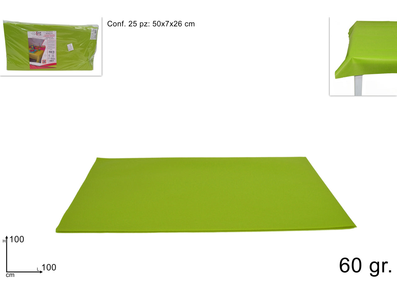 Tovaglia tnt 100x100cm 60gr verde chiaro